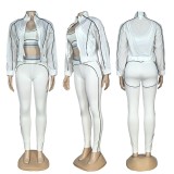 Fashion Casual Yoga Set with Elegant Embroidered Jacket - 3-Piece Set