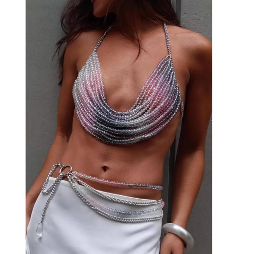 Multi-Layer Beaded Bra Jewelry and Colorful Body Chain Waist Set