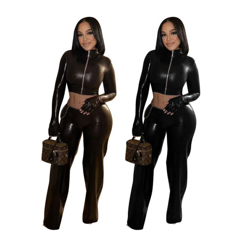 Snake Skin Pattern PU Casual Stretch Gloves Set