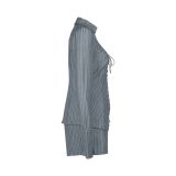 Casual Striped Collared Long Sleeve Front Tie Shirt and Shorts Set