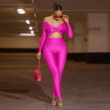 Collared Twist Knot Hollow Out Crop Sexy High-Waisted Long Sleeve Jumpsuit