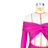 Collared Twist Knot Hollow Out Crop Sexy High-Waisted Long Sleeve Jumpsuit