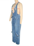 Relaxed High-Waisted Women's Fashion Casual Wide-Leg Denim Overalls