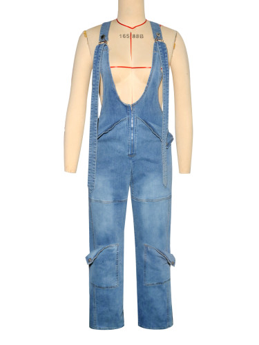 Relaxed High-Waisted Women's Fashion Casual Wide-Leg Denim Overalls