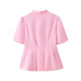 Handmade Floral Waist Short-Sleeve Blazer Top