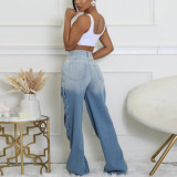 Trendy Multi-Pocket Gradient Stretch Denim Wide-Leg Pants for Women