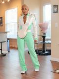 Women's Casual White Color-Blocked Zip-Up Top and Pants Set