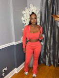 Casual Three-Piece Sports Set: Cardigan Jacket, Cropped Top, and Flared Pants