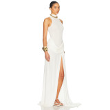Elegant High-Slit Waist-Cinching Sleeveless Dress