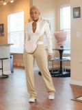 Women's Casual White Color-Blocked Zip-Up Top and Pants Set