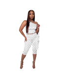 Unique Off-Shoulder Strap Casual Polka Dot Print Two-Piece Set