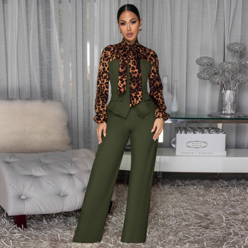 Elegant Leopard Print Panel Wide-Leg Jumpsuit