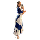 Irregular High-Waisted Shirt-Style Printed Long Dress