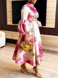 High-Neck Puff Sleeve Floral Dress