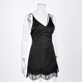 V-Neck Lace Panel Cami Dress