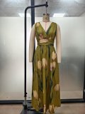 Tulip Print V-Neck Sleeveless Maxi Dress