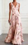 Tulip Print V-Neck Sleeveless Maxi Dress