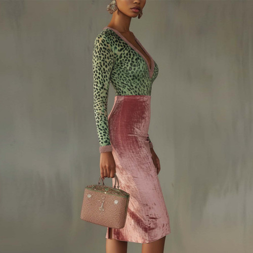 Velvet Patchwork Bodycon High-Waist Dress