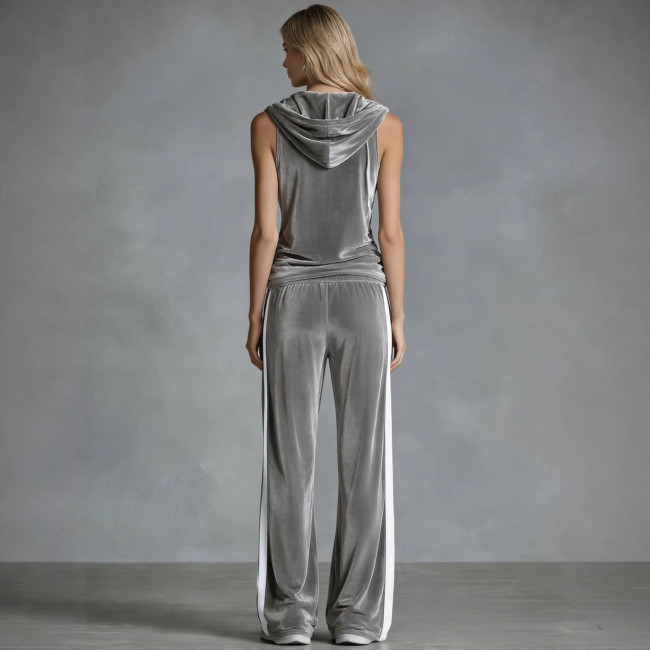 Velvet Hooded Tracksuit Set