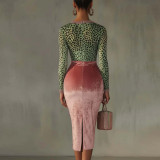 Velvet Patchwork Bodycon High-Waist Dress