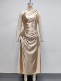 High Stretch Satin Sleeveless Asymmetric Waist-Cinched Midi Dress