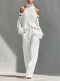 Solid Color Long Sleeve High Neck Top and Pants Set