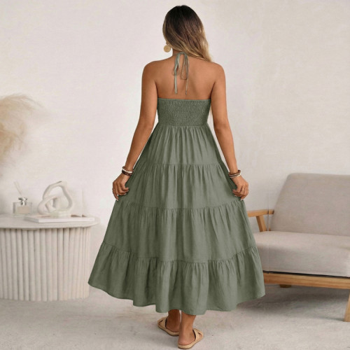 Solid Color Halter Neck Loose Maxi Dress