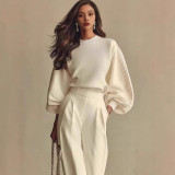 Round Neck Pullover Long Sleeve Women's Sweatshirt Set
