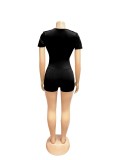 Sexy Deep V Neck Solid Color Bodycon Romper with Waist