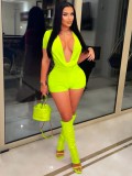 Sexy Deep V Neck Solid Color Bodycon Romper with Waist