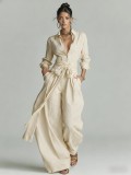 Stylish High-Waisted Long Sleeve Wide-Leg Button-Up Shirt and Pants Set