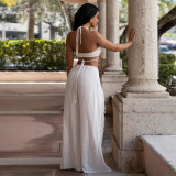 Sexy Wrap Top with Fringe and Split Leg Pants Two-Piece Set