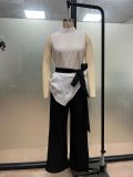Tie-Front Sleeveless Tencel Linen Top + Wide-Leg Pants 2-Piece Set