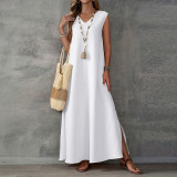 Sleeveless V-Neck Side Slit Maxi Dress