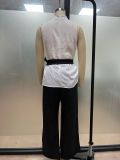 Tie-Front Sleeveless Tencel Linen Top + Wide-Leg Pants 2-Piece Set