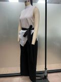 Tie-Front Sleeveless Tencel Linen Top + Wide-Leg Pants 2-Piece Set