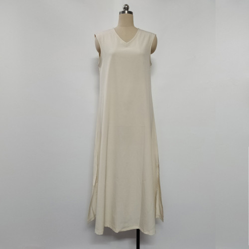 Sleeveless V-Neck Side Slit Maxi Dress