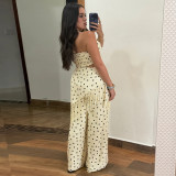 Polka Dot Print Halter Neck Backless Fringe Pantsuit Set