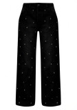 High-Waisted Straight Leg Denim Pants with Beaded Design for Women