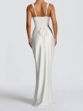 Chic Slim-Fit Solid Color Dress with Neck Scarf