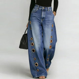 Loose Fit Pure Color Denim Jeans