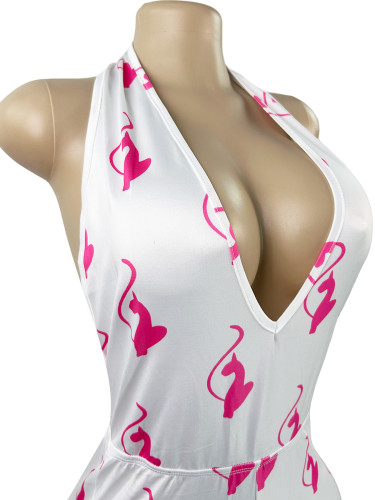 Sexy Halter Backless Deep V Rabbit Print Romper