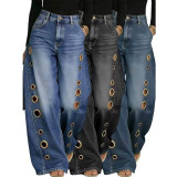 Loose Fit Pure Color Denim Jeans