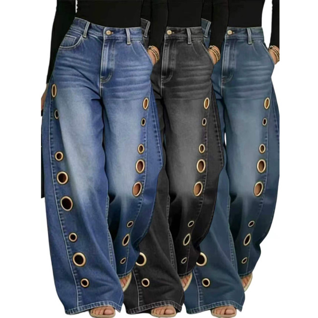 Loose Fit Pure Color Denim Jeans