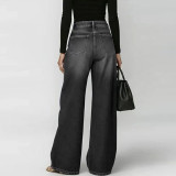 Loose Fit Pure Color Denim Jeans
