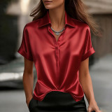 Satin Short-Sleeve Blouse for Women