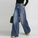 Loose Fit Pure Color Denim Jeans