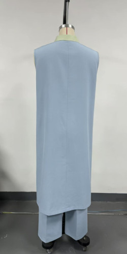 Stylish Color-Block Loose Fit Vest Cardigan Pants Set