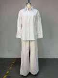 Stylish White Long-Sleeve Shirt & Wide-Leg Pants Set