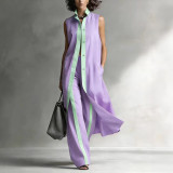 Stylish Color-Block Loose Fit Vest Cardigan Pants Set